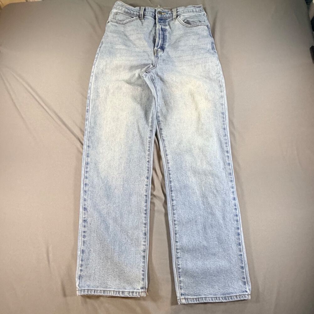 Cello Jeans Womens 9 Medium Light Wash Distressed Knee Straight Leg High Rise